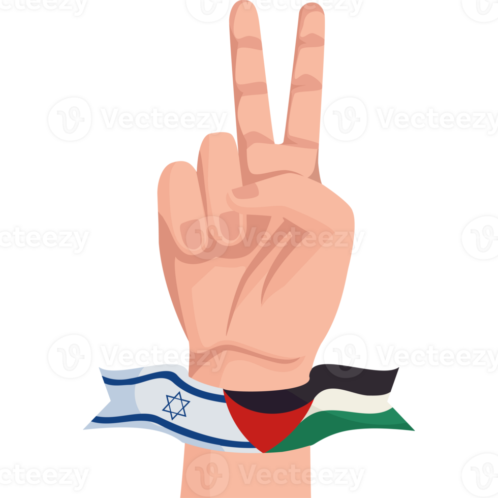 Palestine hand with peace sign and israeli flag png