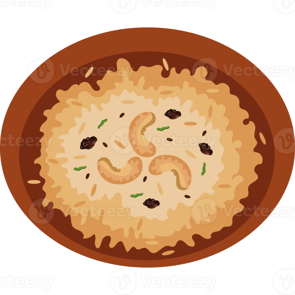 A brown bowl with rice and nuts on it png