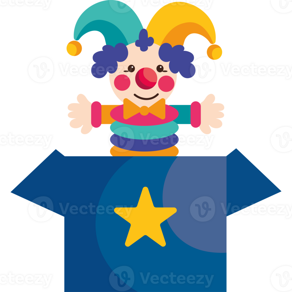 A clown in a blue box with a star on top png