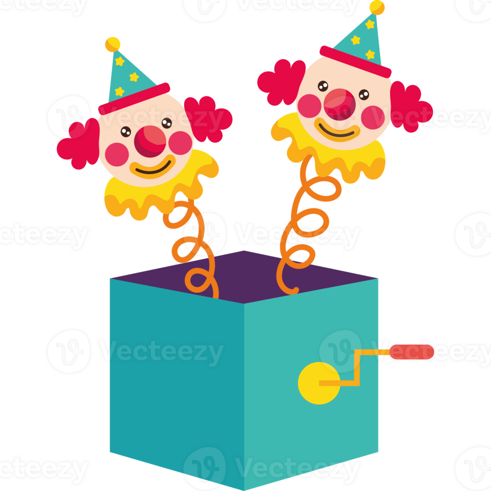 Two clowns in a box with a balloon png