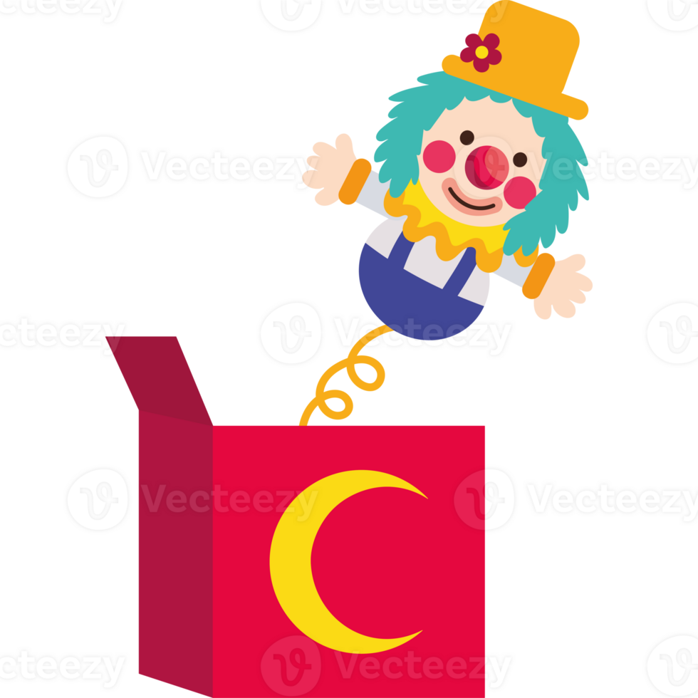 A cartoon clown in a red box with a flag png