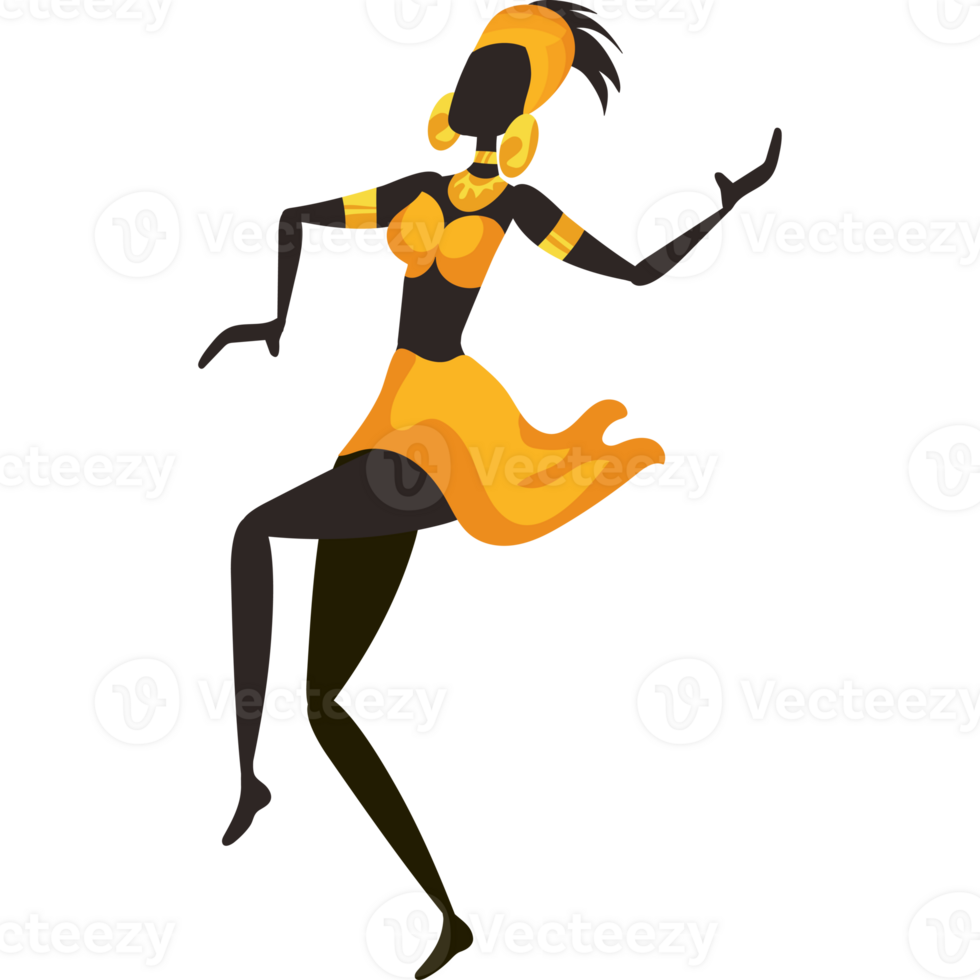 A cartoon woman in a yellow dress dancing png