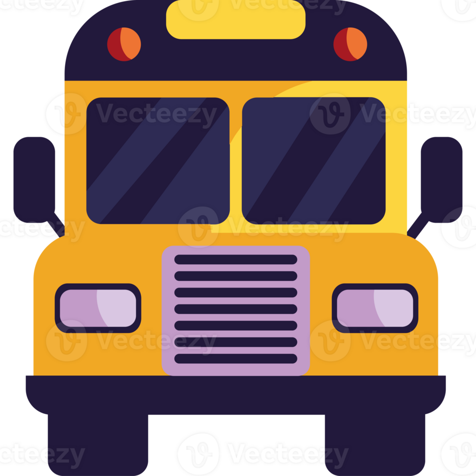 A school bus is shown in a flat design png