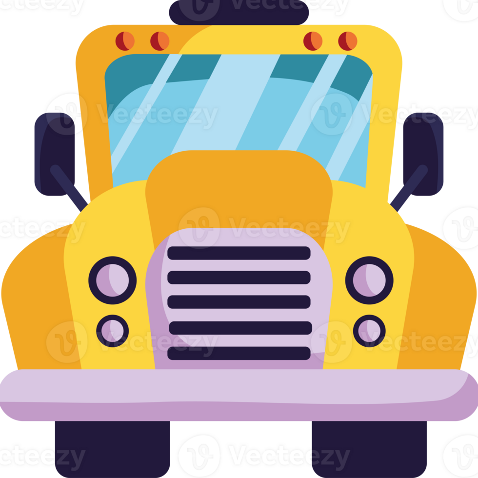 A school bus is shown in a flat design png