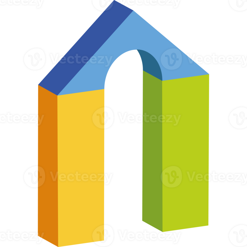 A colorful house with a blue roof and yellow and green walls png