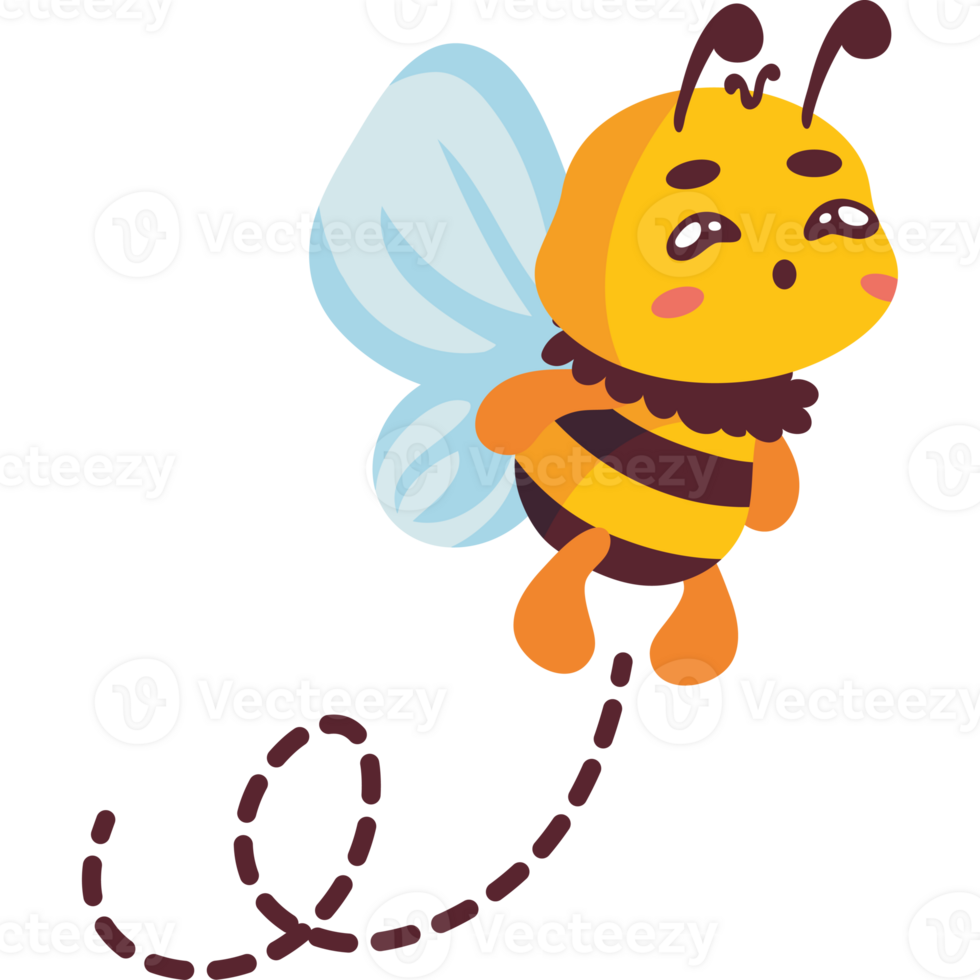 A cartoon bee flying with a string attached to it png