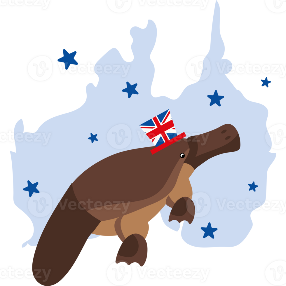 Australia day cartoon with a platypus wearing a british hat png