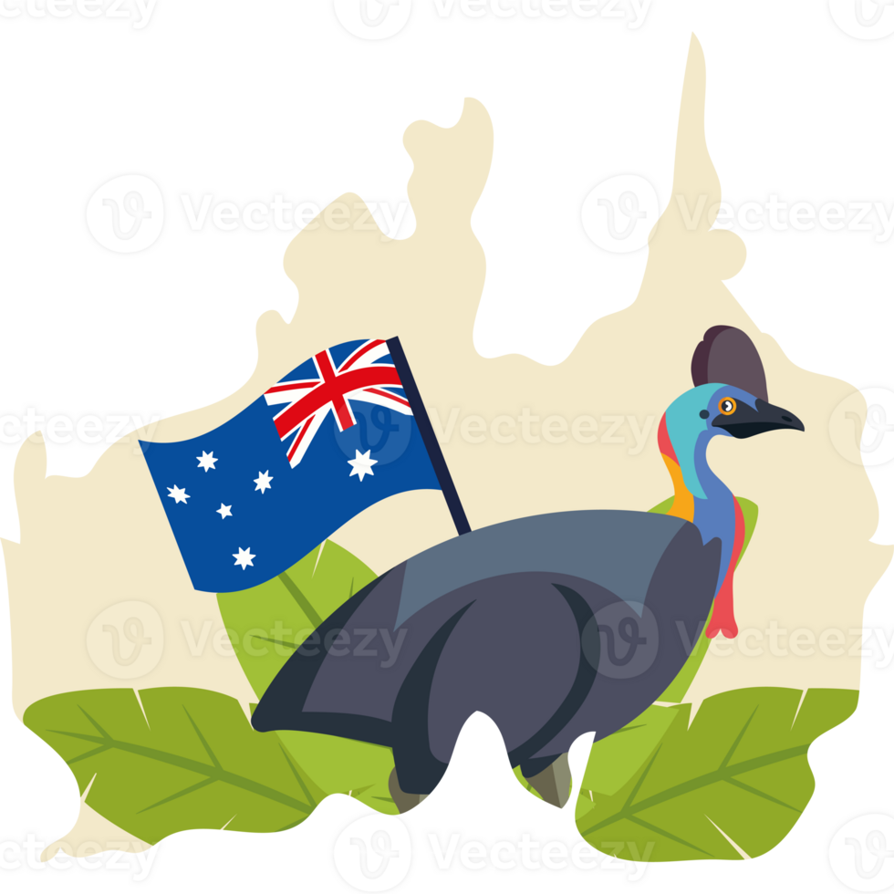 Australia map with a cassowary png