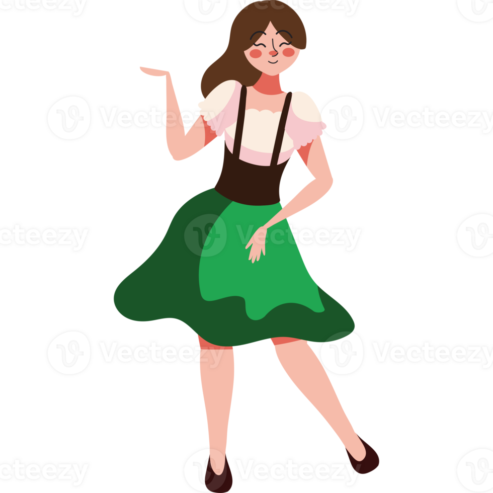 A girl in a green skirt and green dress png