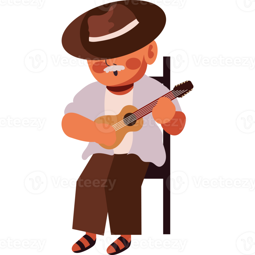 A man in a hat playing the guitar png