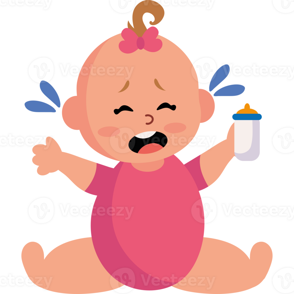 A baby crying and holding a bottle png