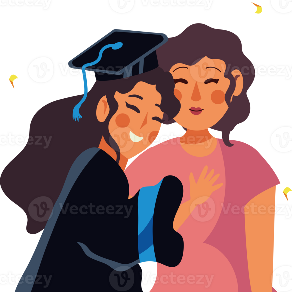 Two women hugging in graduation cap and gown png
