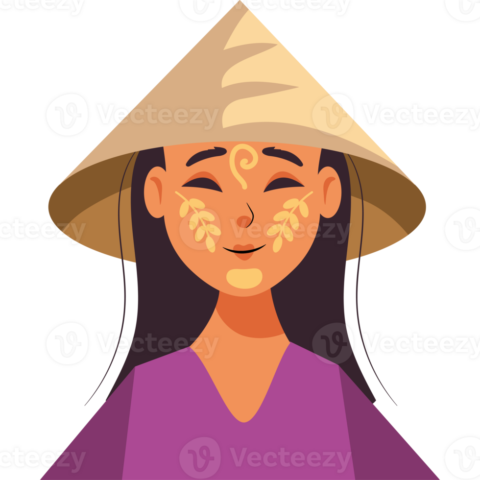 A woman wearing a hat with a face painted on it png