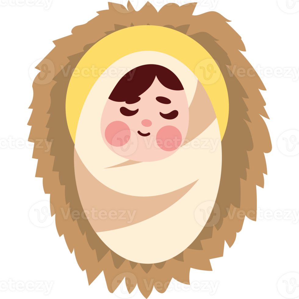 A cartoon baby jesus with a crown on his head png