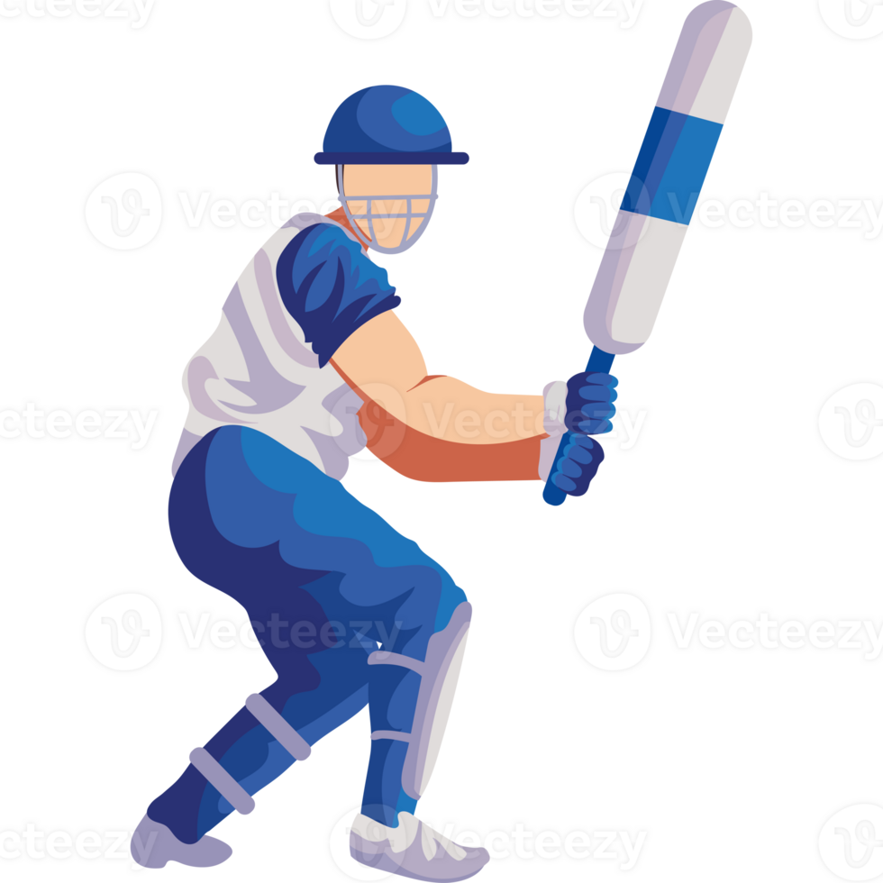 A cartoon image of a man in blue and white uniform holding a bat png