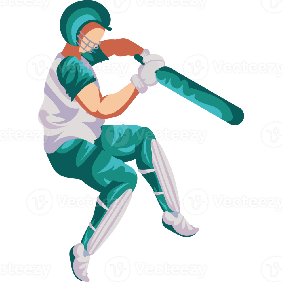 Cricket player in green uniform with bat png