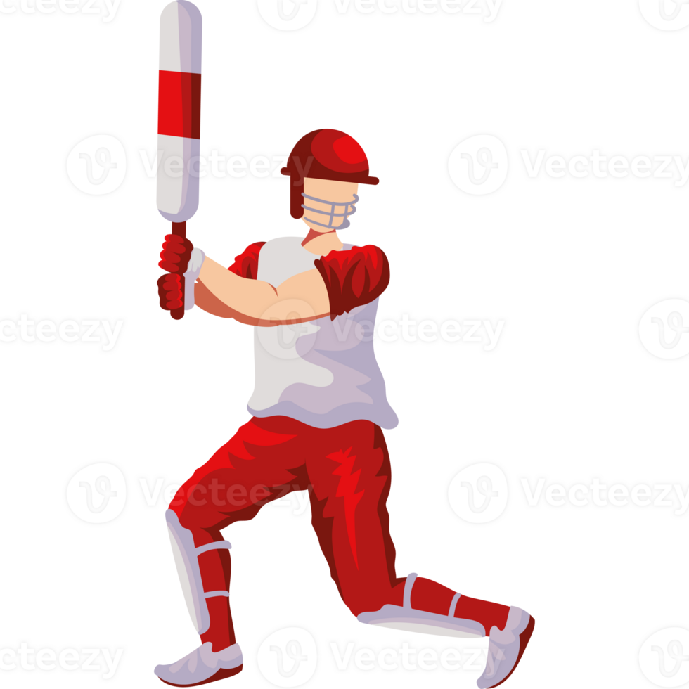 A cartoon man in red and white uniform holding a bat png