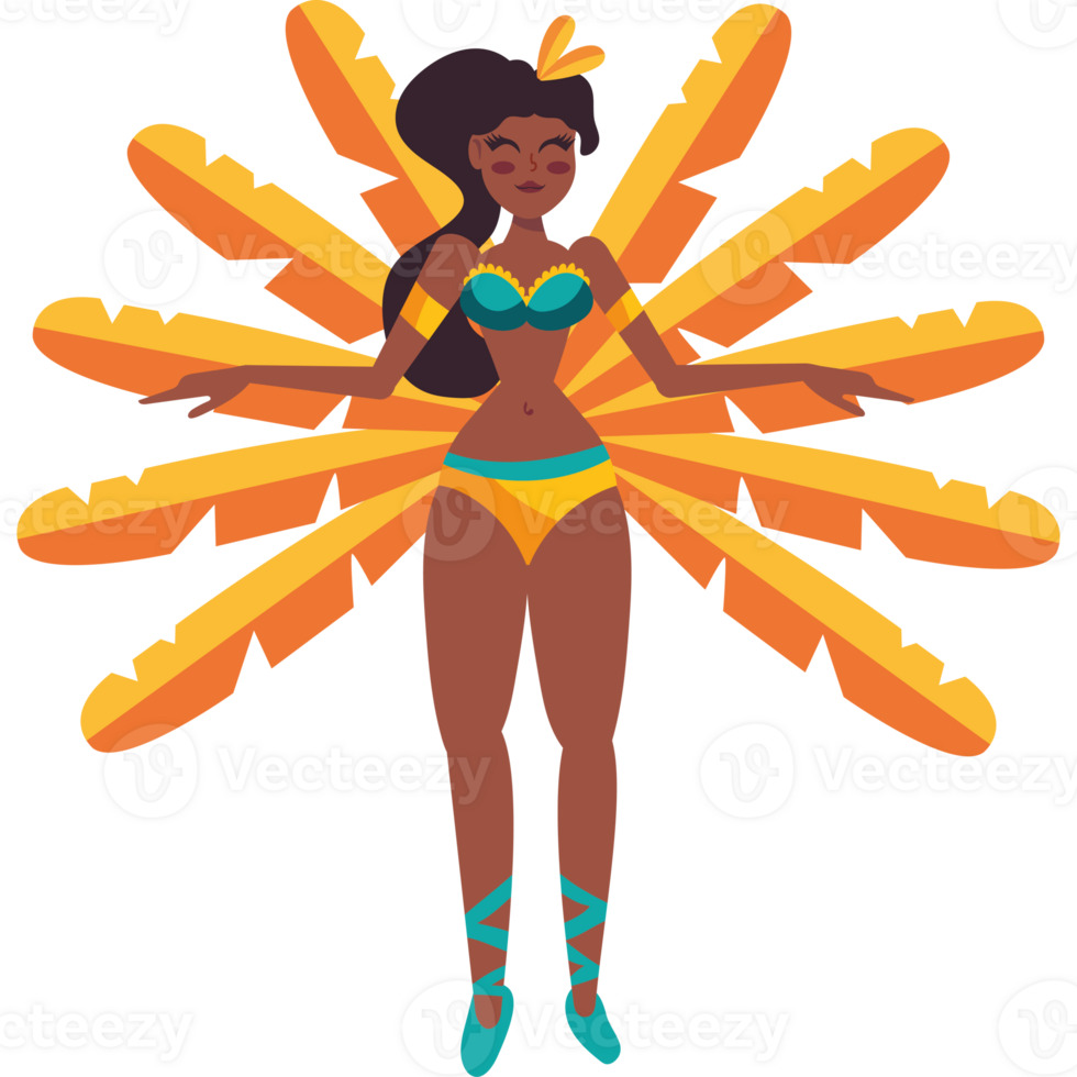 A cartoon woman in a bikini with feathers png