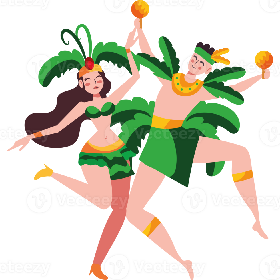 A couple dancing in a tropical costume png