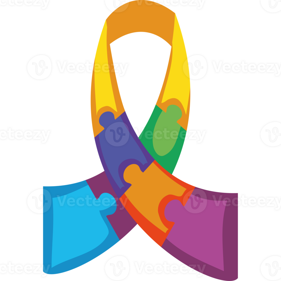A colorful ribbon with puzzle pieces on it png