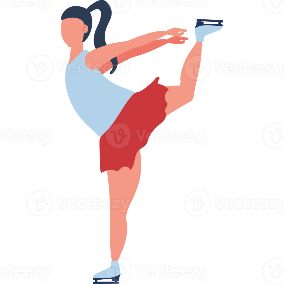A woman in a skirt and red shirt is doing a figure skating move png