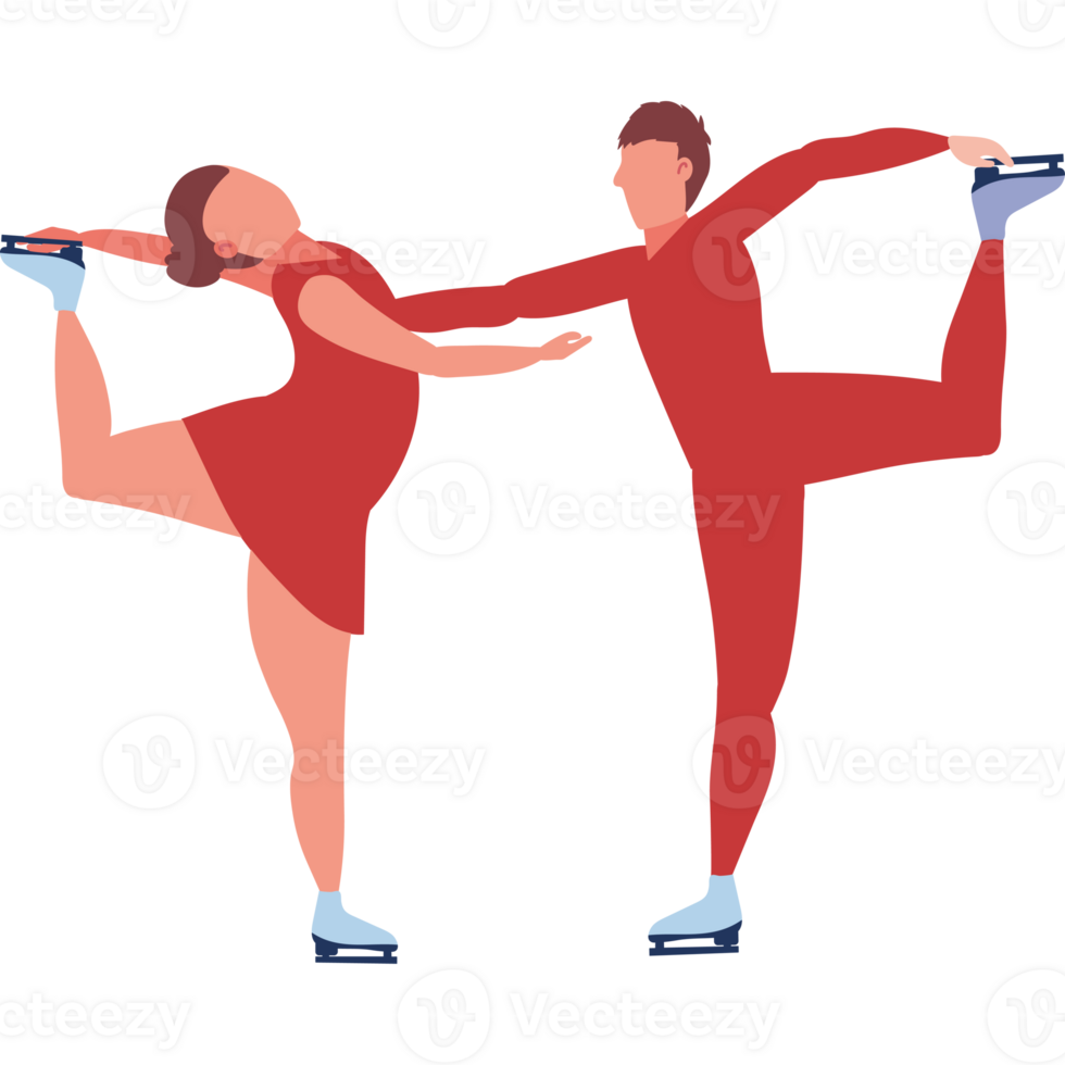 Two people in red skating outfits are doing a dance png