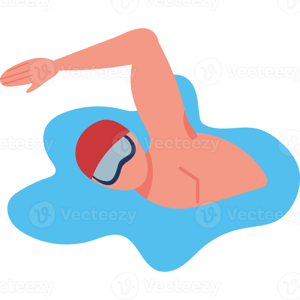 A swimmer in the water with goggles and a red cap png