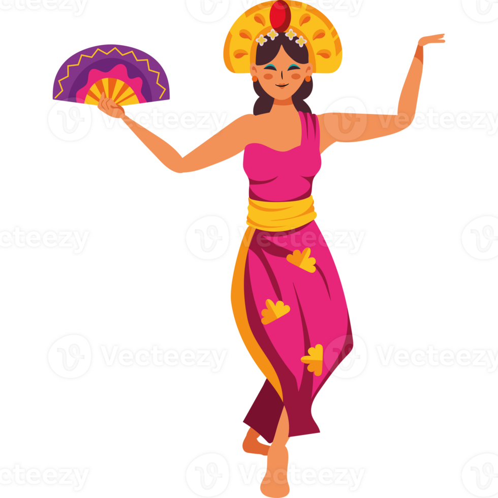 een tekenfilm vrouw in een traditioneel kostuum Holding een ventilator png