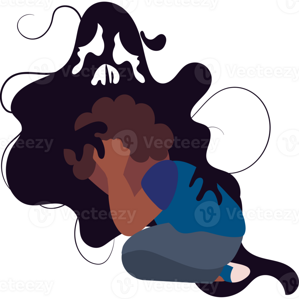 A person sitting on the floor with a ghost on their head png