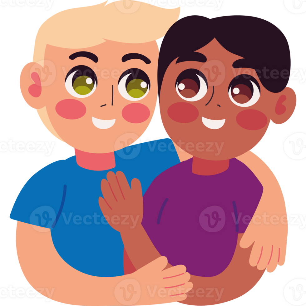 Two boys hugging each other in a cartoon style png