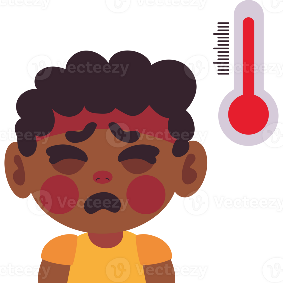 A boy with a fever and a thermometer png