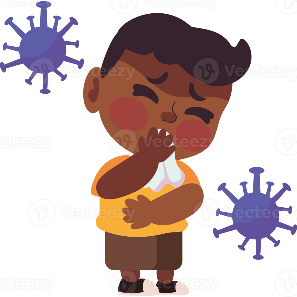 A boy blowing his nose and sneezing png
