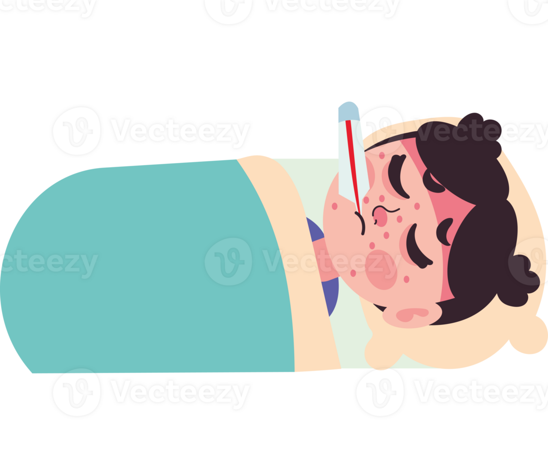 Illustration of a boy with a fever png