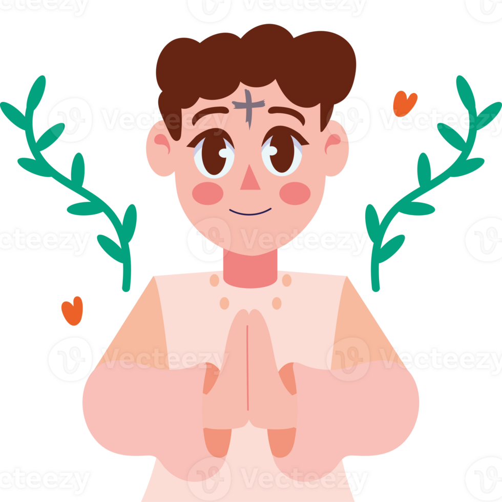 A cartoon boy with a cross on his forehead png