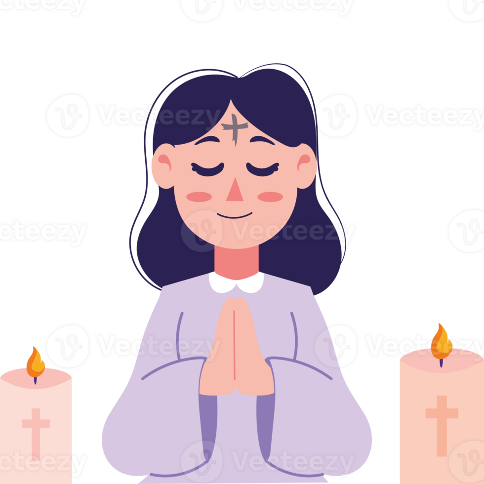 A cartoon woman praying with candles png