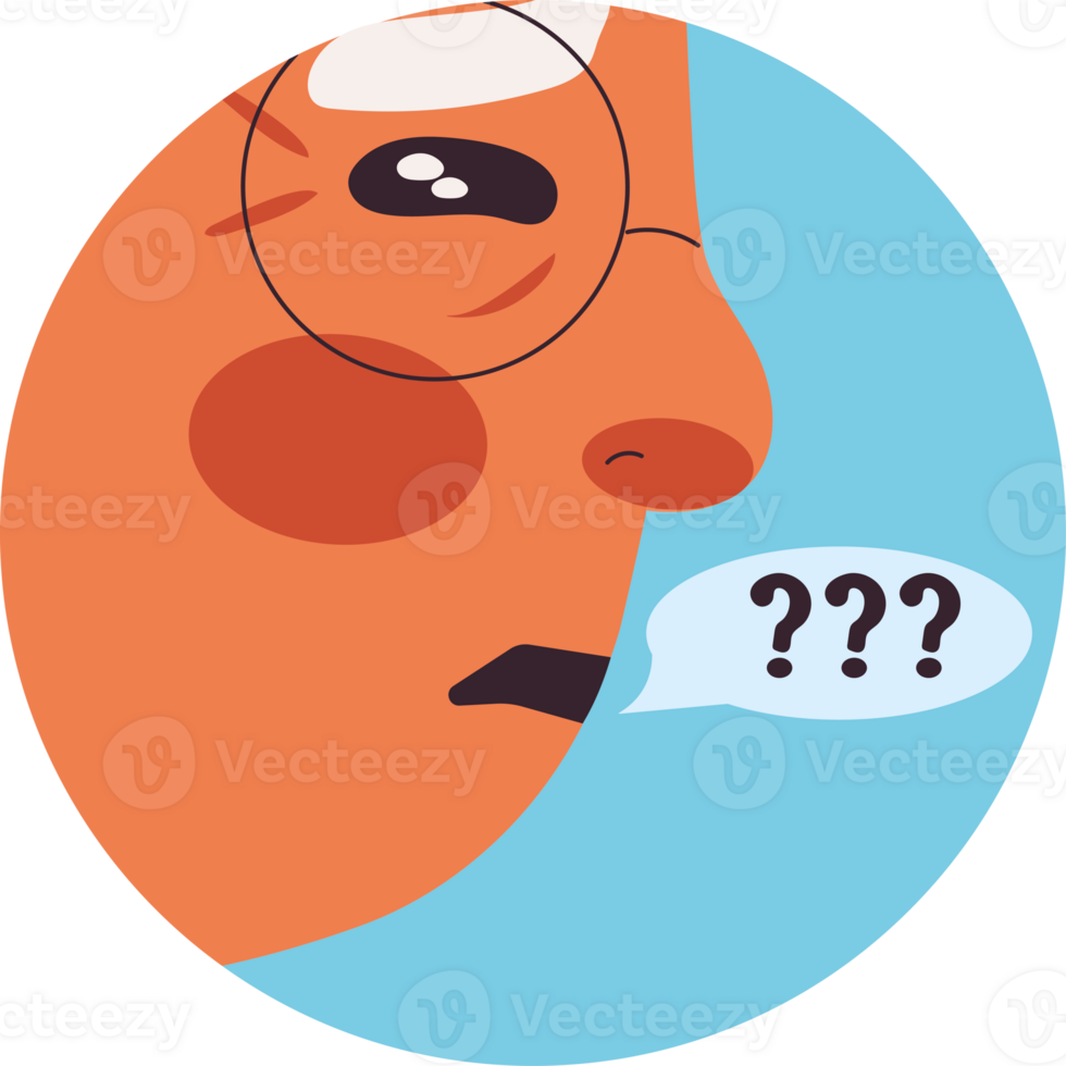 A cartoon man with glasses and a question mark on his head png