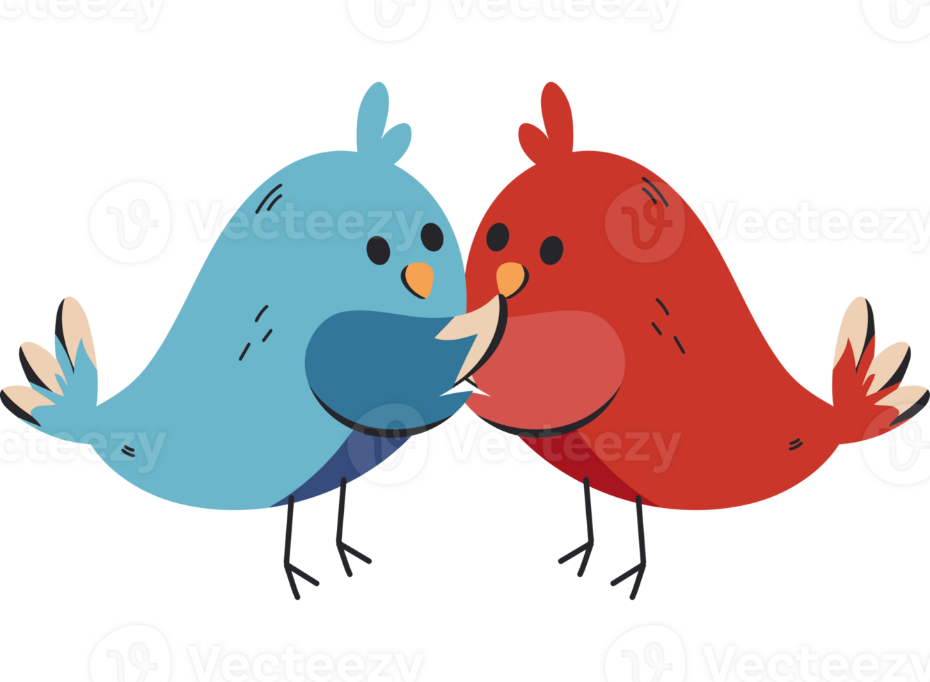 Two birds are holding hands in a cartoon style png