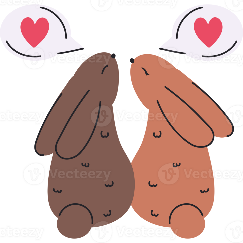 Two brown rabbits with hearts above them png