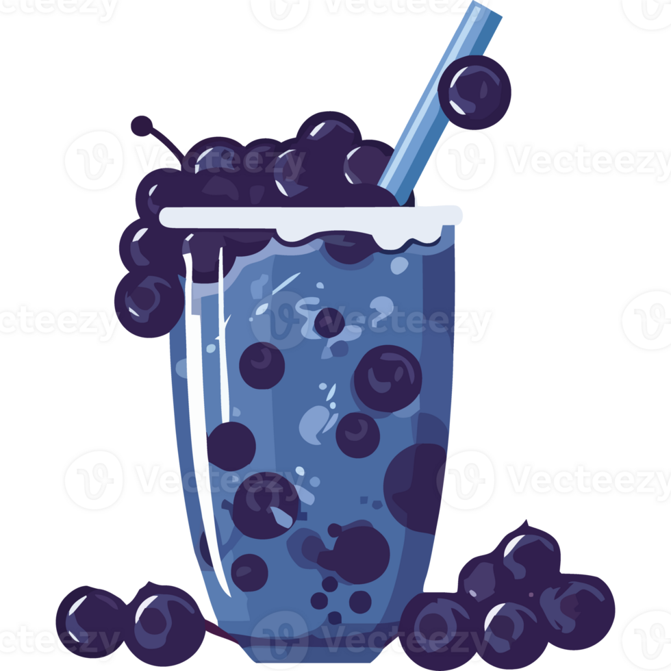 Blueberry smoothie with blueberries and straw png