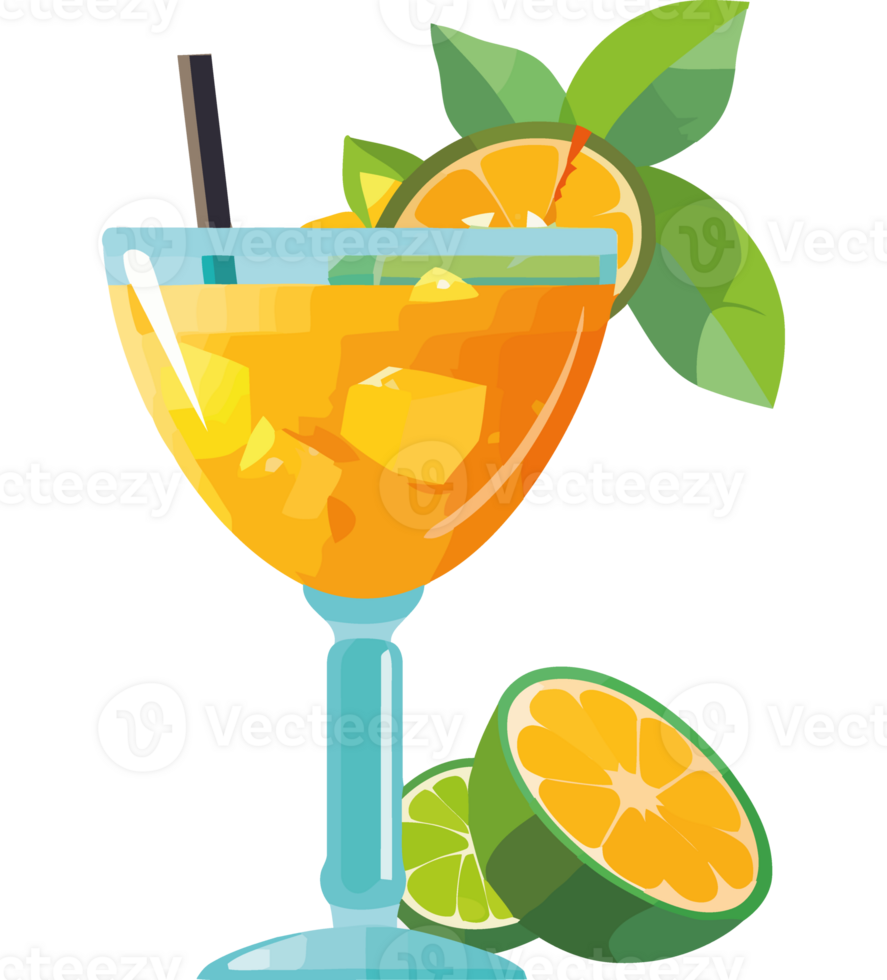 An orange cocktail with lime slices and mint leaves png