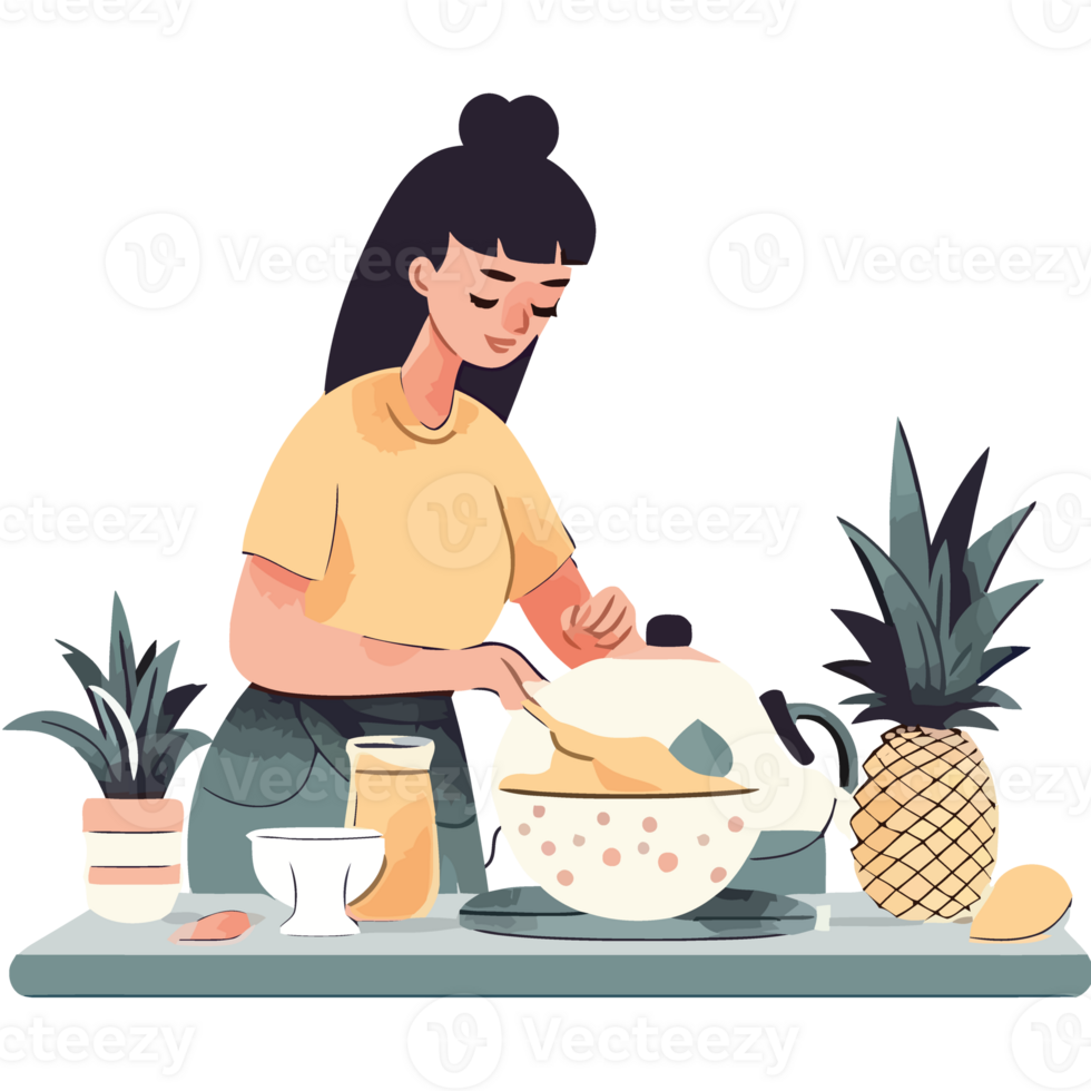 Woman cooking food in the kitchen png