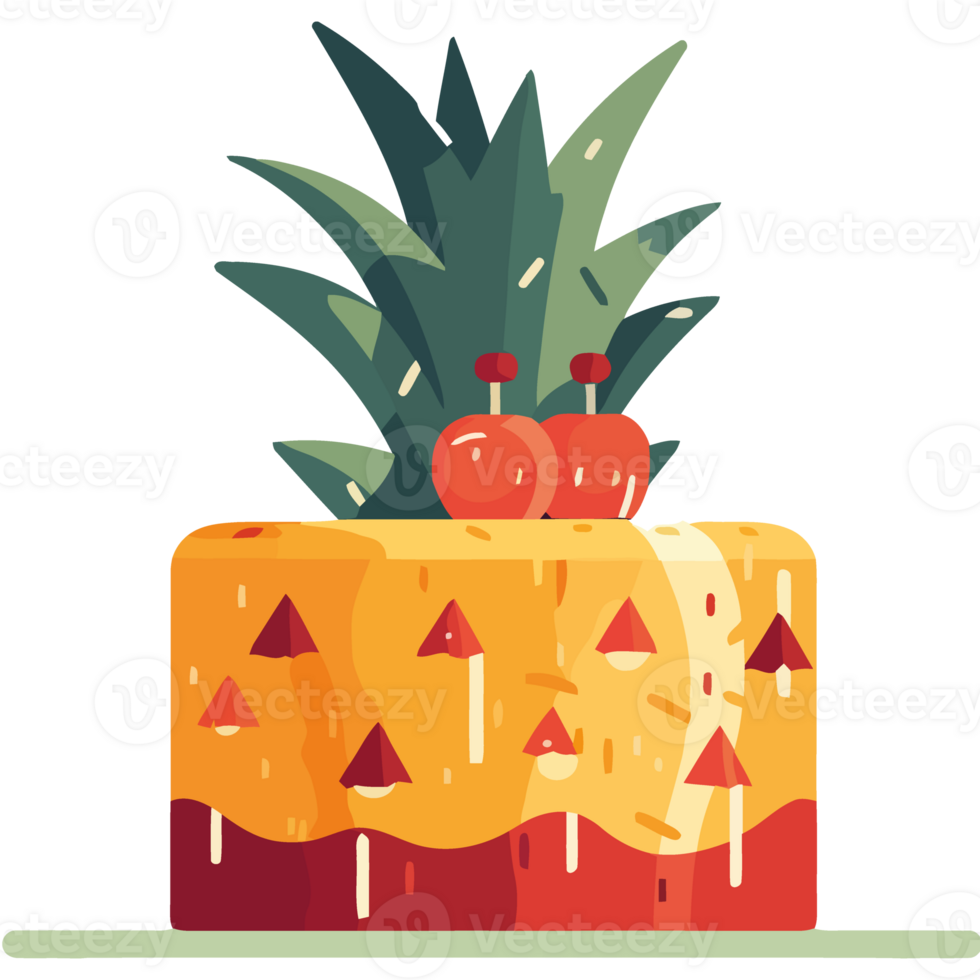 A pineapple cake with a cherry on top png