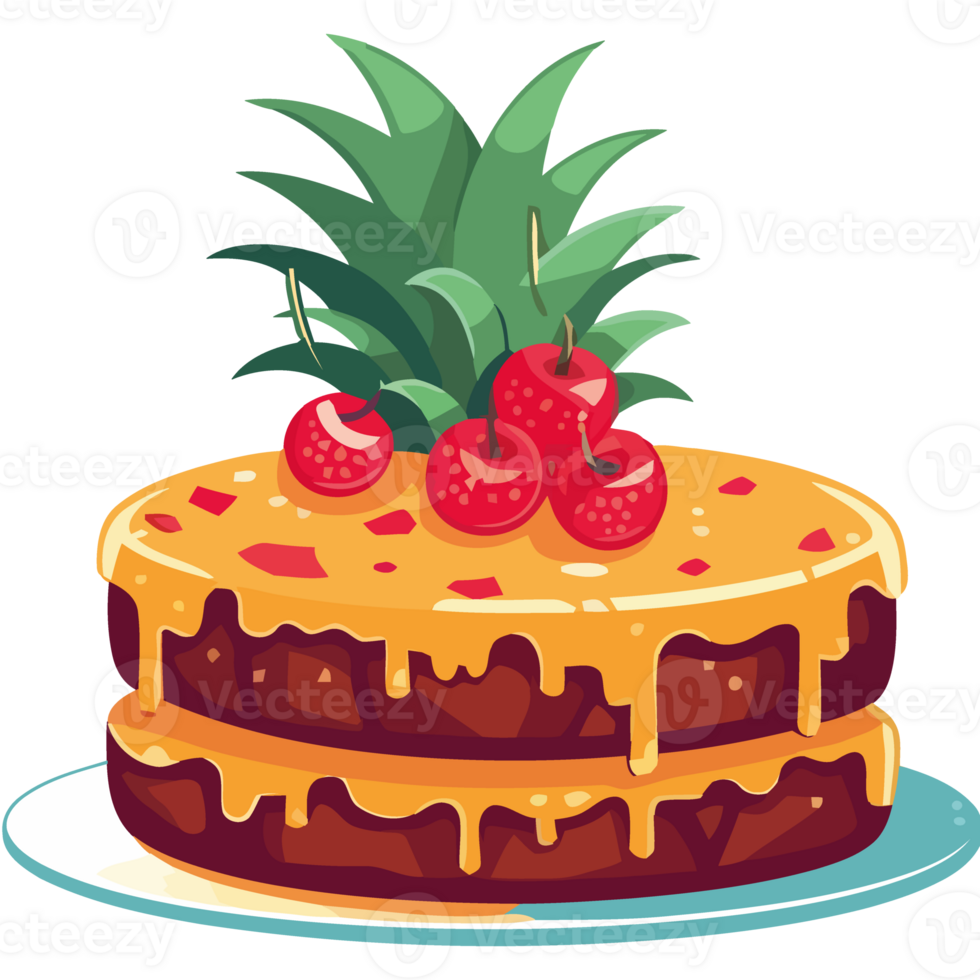 A cake with pineapple and cherries on top png
