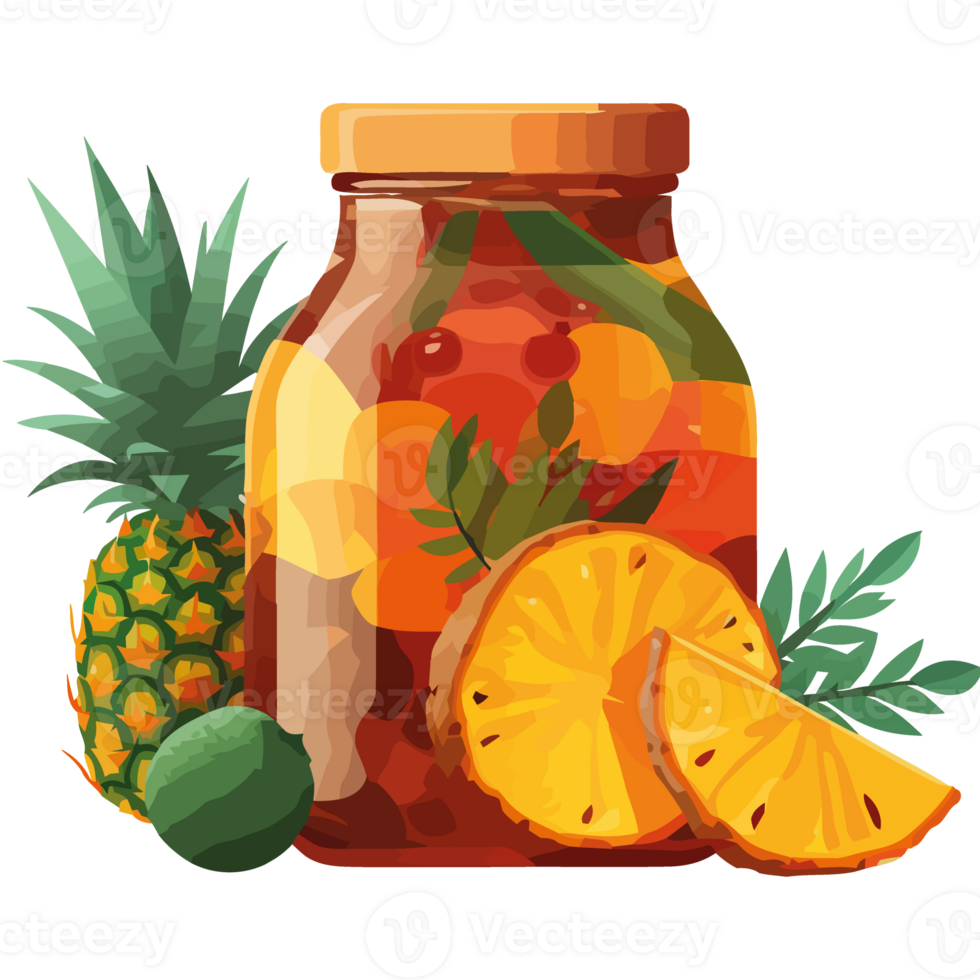 A jar of fruit and vegetables with a pineapple png