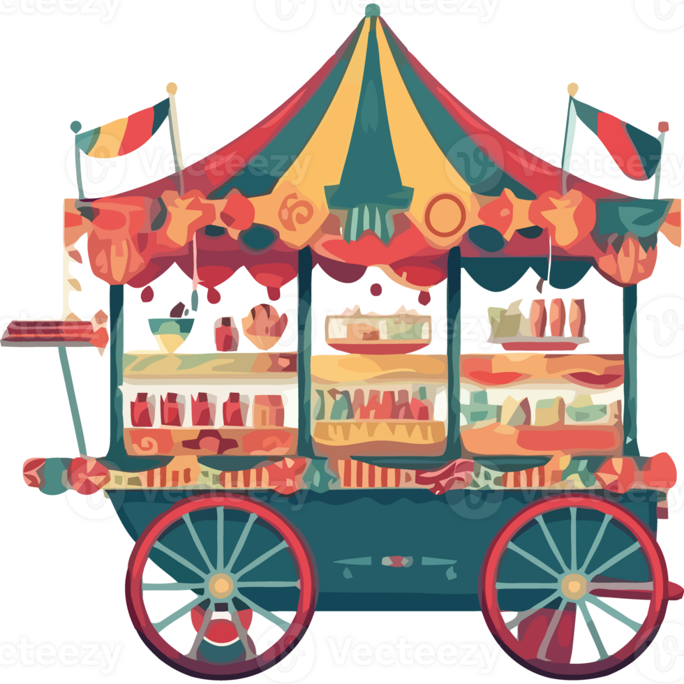 A cartoon circus car with food and drinks png