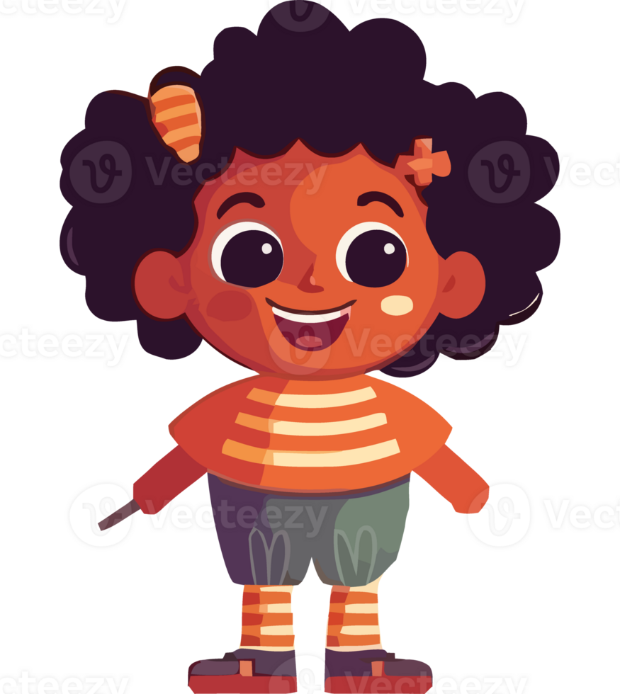 A cartoon girl with curly hair and an orange shirt png
