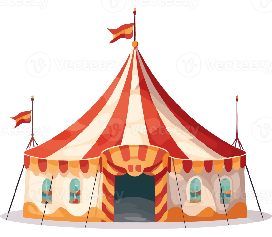 A cartoon circus tent with a red and white striped top png