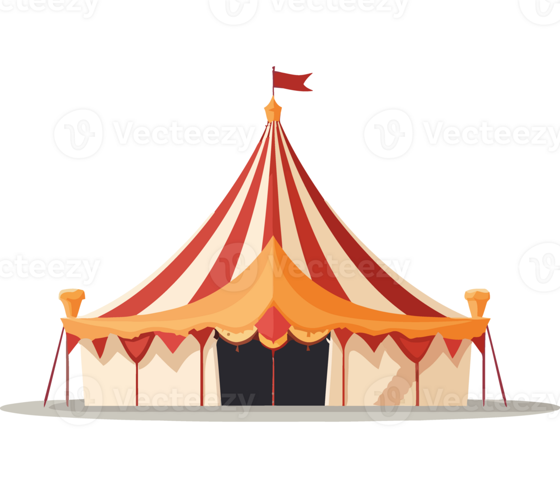 A circus tent with a red flag on top png