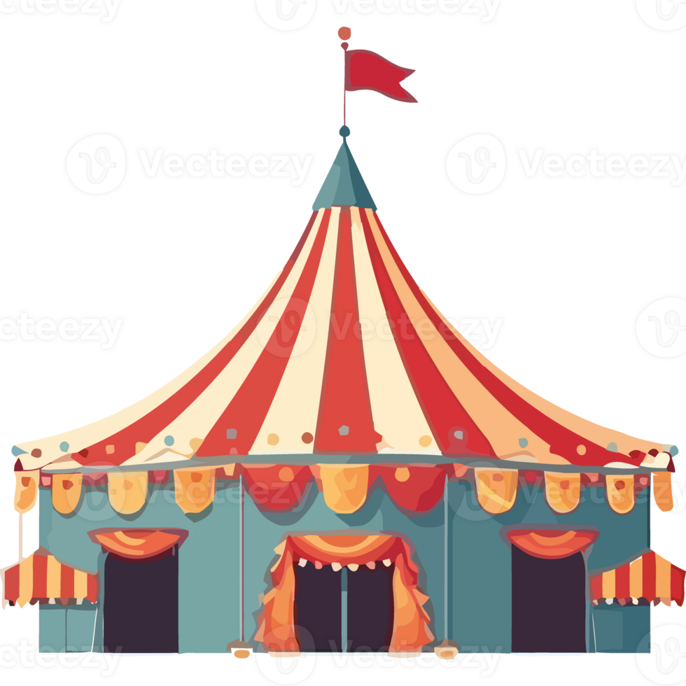 A circus tent with a red flag on top png