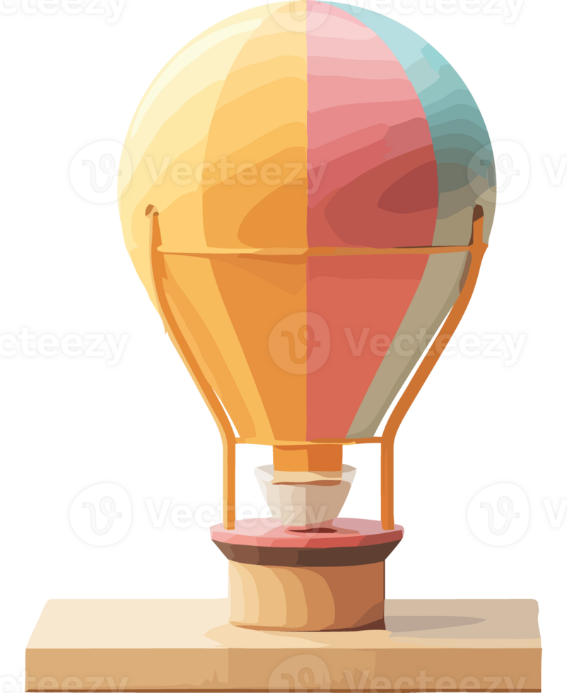 A hot air balloon is shown on a wooden stand png